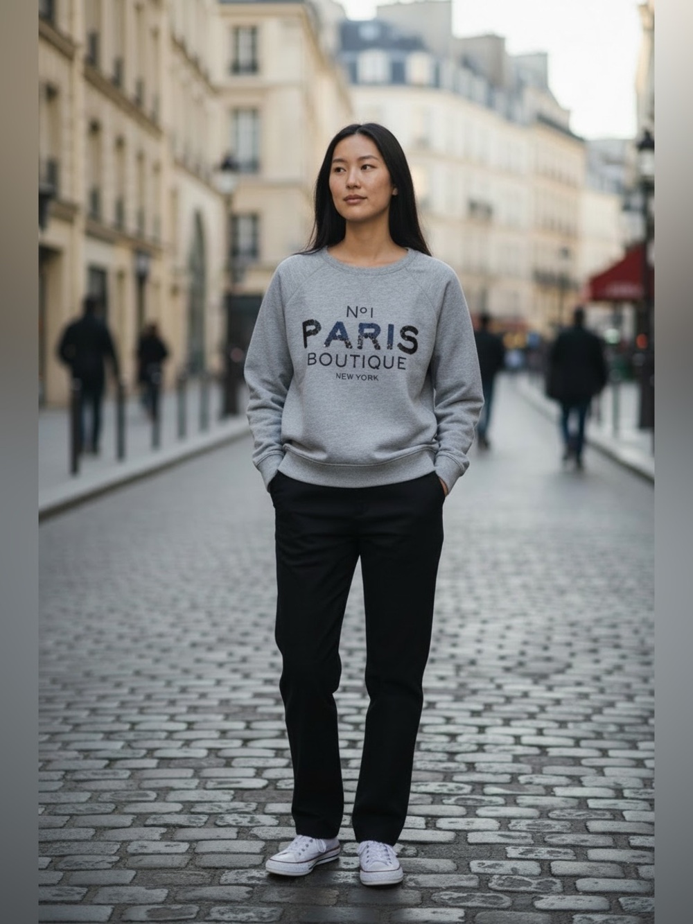 MNG Mango Paris Boutique Graphic Sweatshirt Gray XS